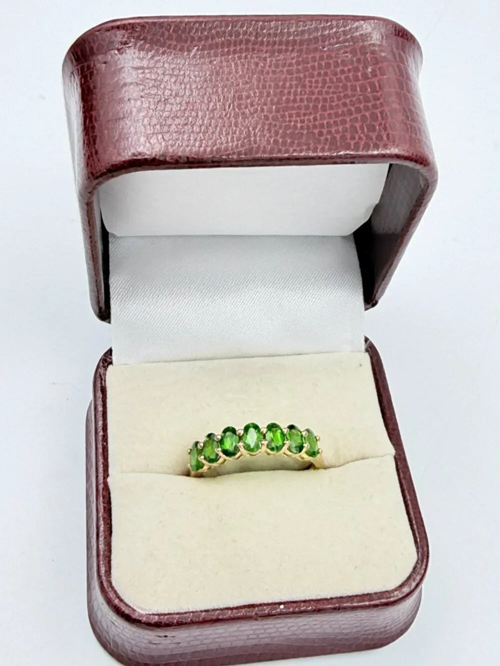 Contemporary Marked Sterling Silver 7 Green Tourmaline Stones Half Eternity Band